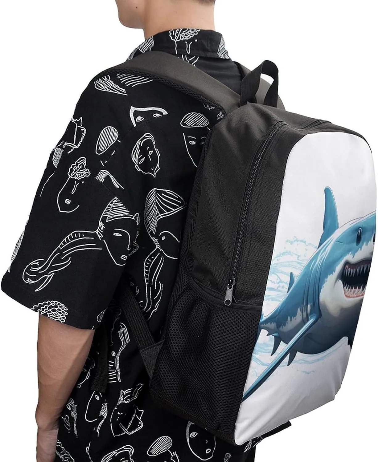 Laptop Backpack for Men 17 Inch Blue Shark Work Casual Backpack Lightweight Travel Shoulder Bag