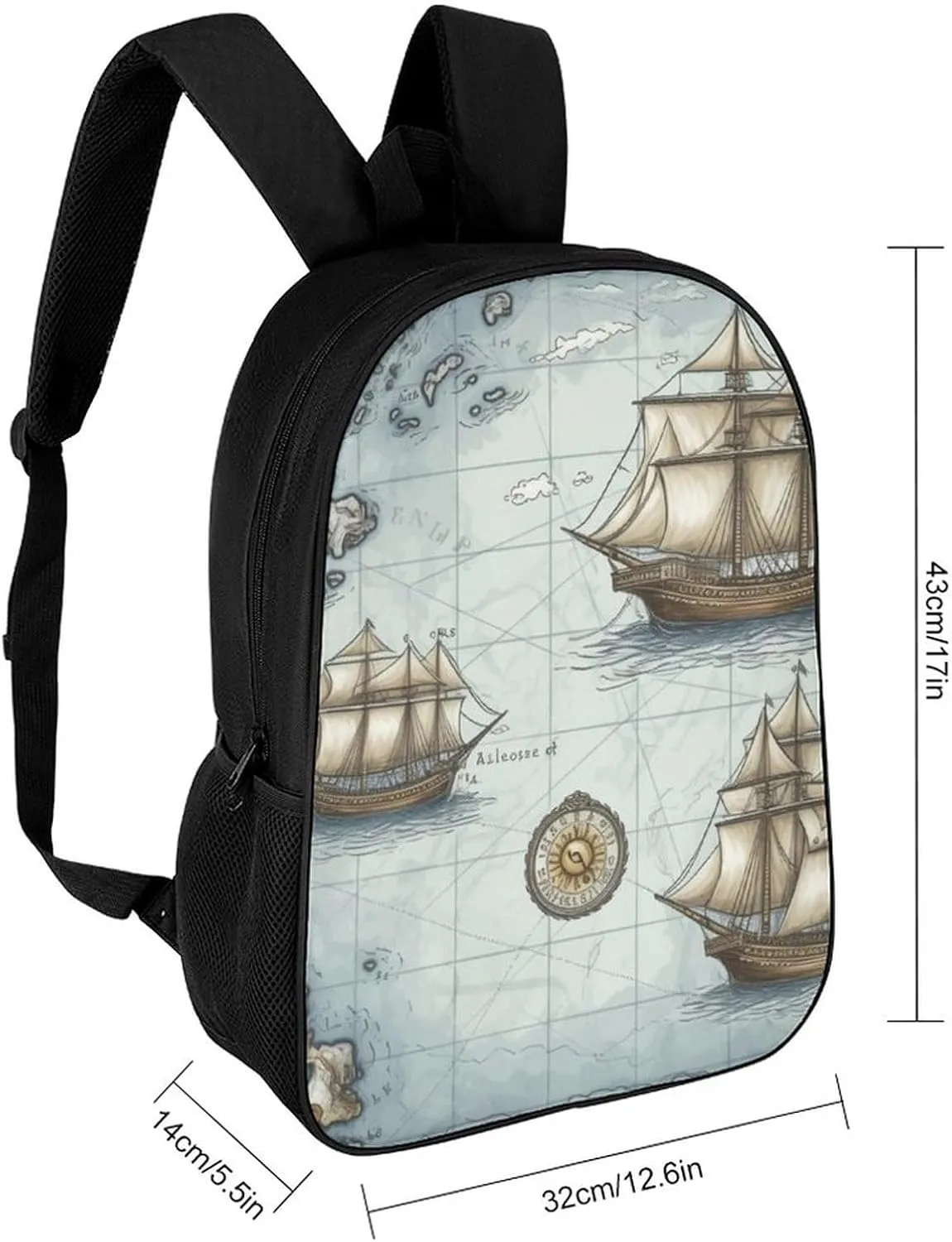Laptop Backpack for Men 17 Inch Boat Map Work Casual Backpack Lightweight Travel Shoulder Bag