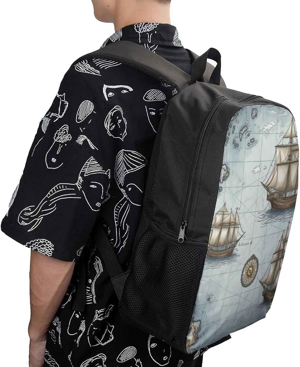 Laptop Backpack for Men 17 Inch Boat Map Work Casual Backpack Lightweight Travel Shoulder Bag