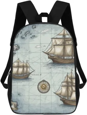 Laptop Backpack for Men 17 Inch Boat Map Work Casual Backpack Lightweight Travel Shoulder Bag