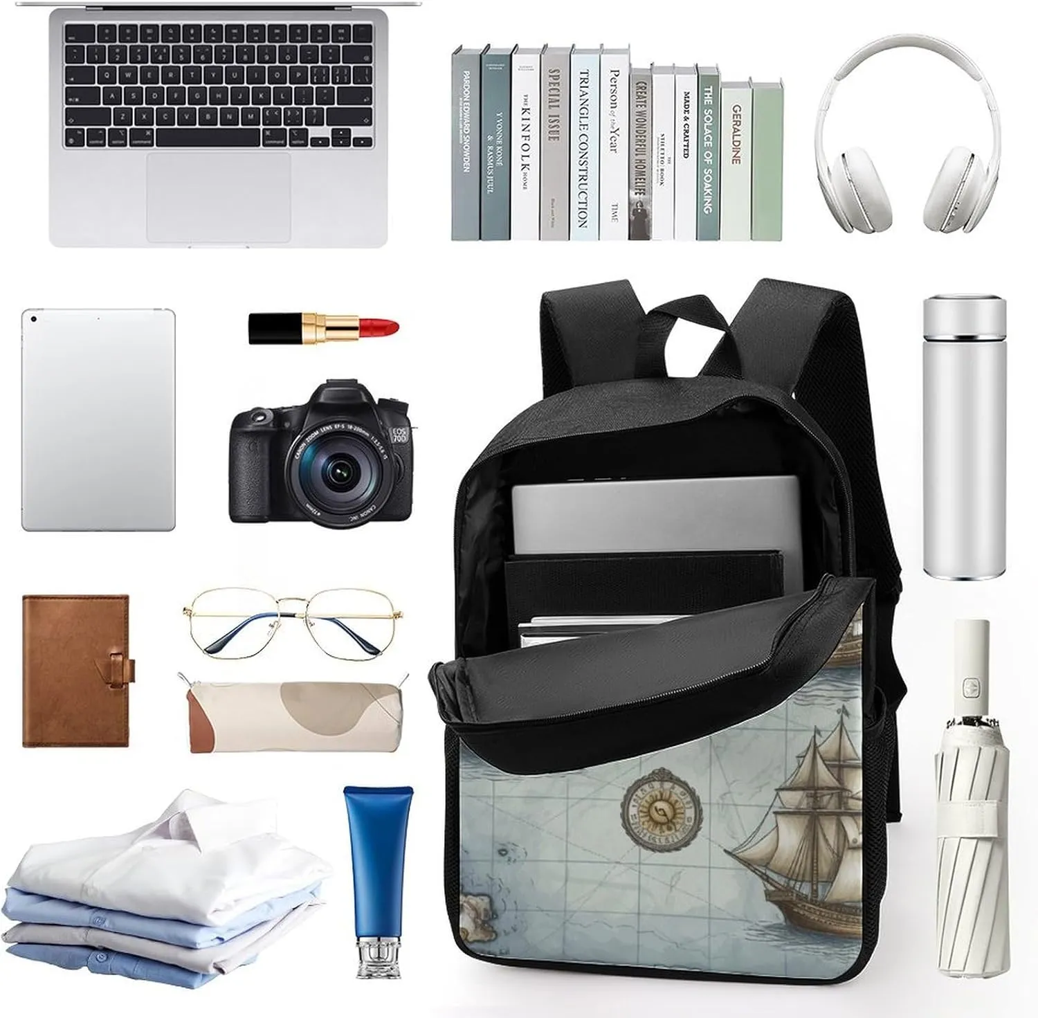 Laptop Backpack for Men 17 Inch Boat Map Work Casual Backpack Lightweight Travel Shoulder Bag