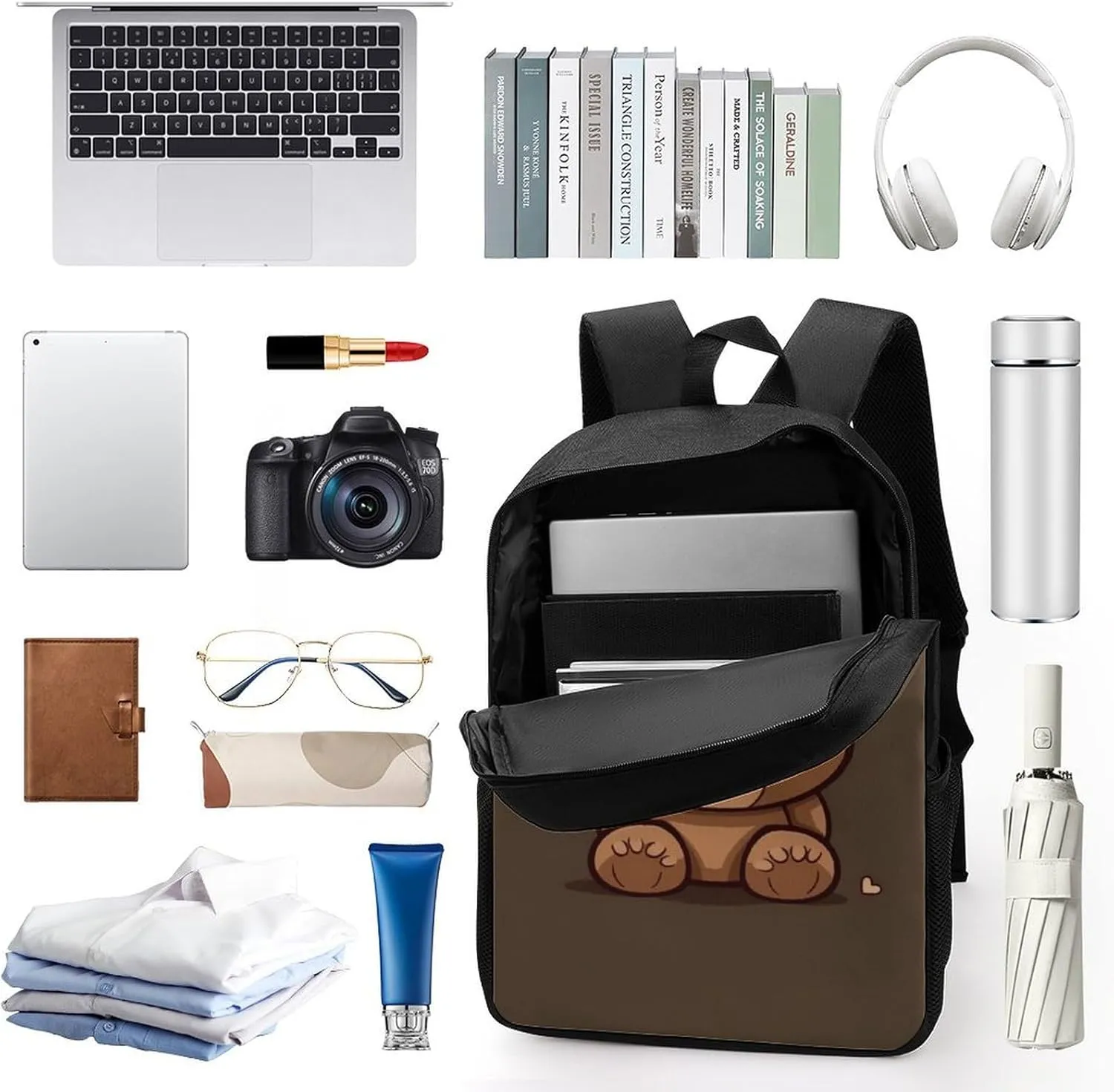 Laptop Backpack for Men 17 Inch Cartoon Brown Cute Bear Work Casual Backpack Lightweight Travel Shoulder Bag