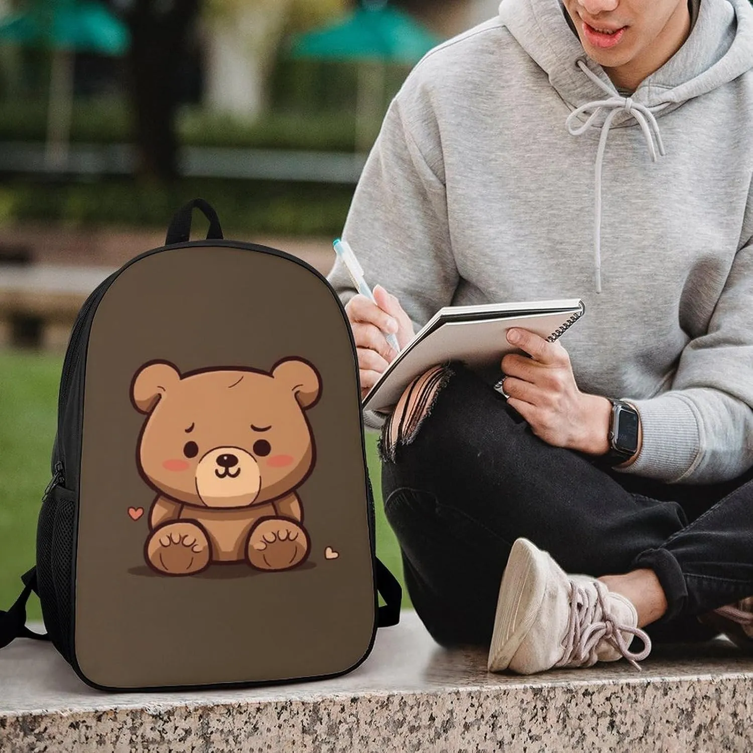 Laptop Backpack for Men 17 Inch Cartoon Brown Cute Bear Work Casual Backpack Lightweight Travel Shoulder Bag