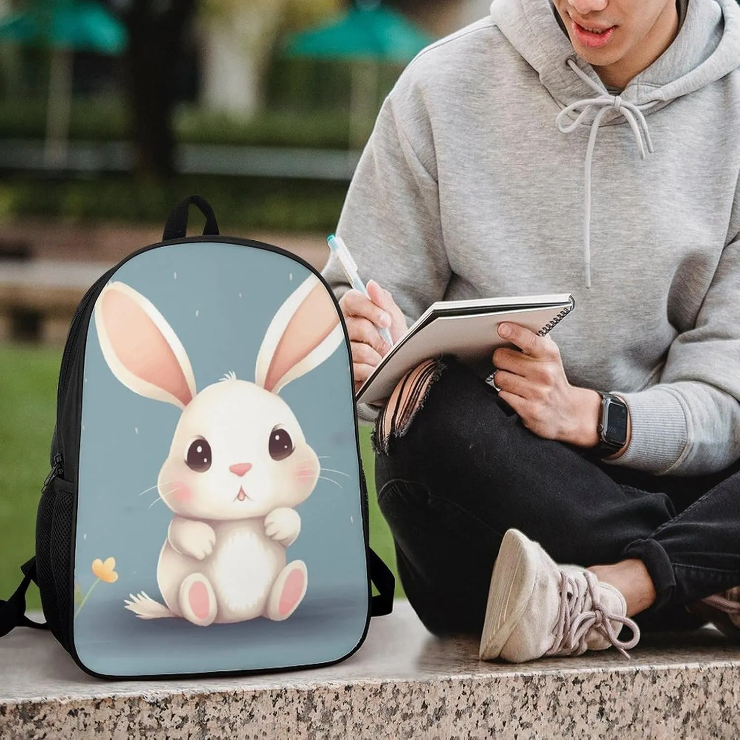 Laptop Backpack for Men 17 Inch Cartoon Cute Bunny Work Casual Backpack Lightweight Travel Shoulder Bag