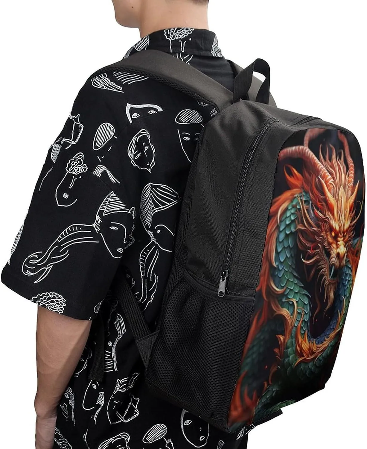 Laptop Backpack for Men 17 Inch Chinese Dragon Work Casual Backpack Lightweight Travel Shoulder Bag