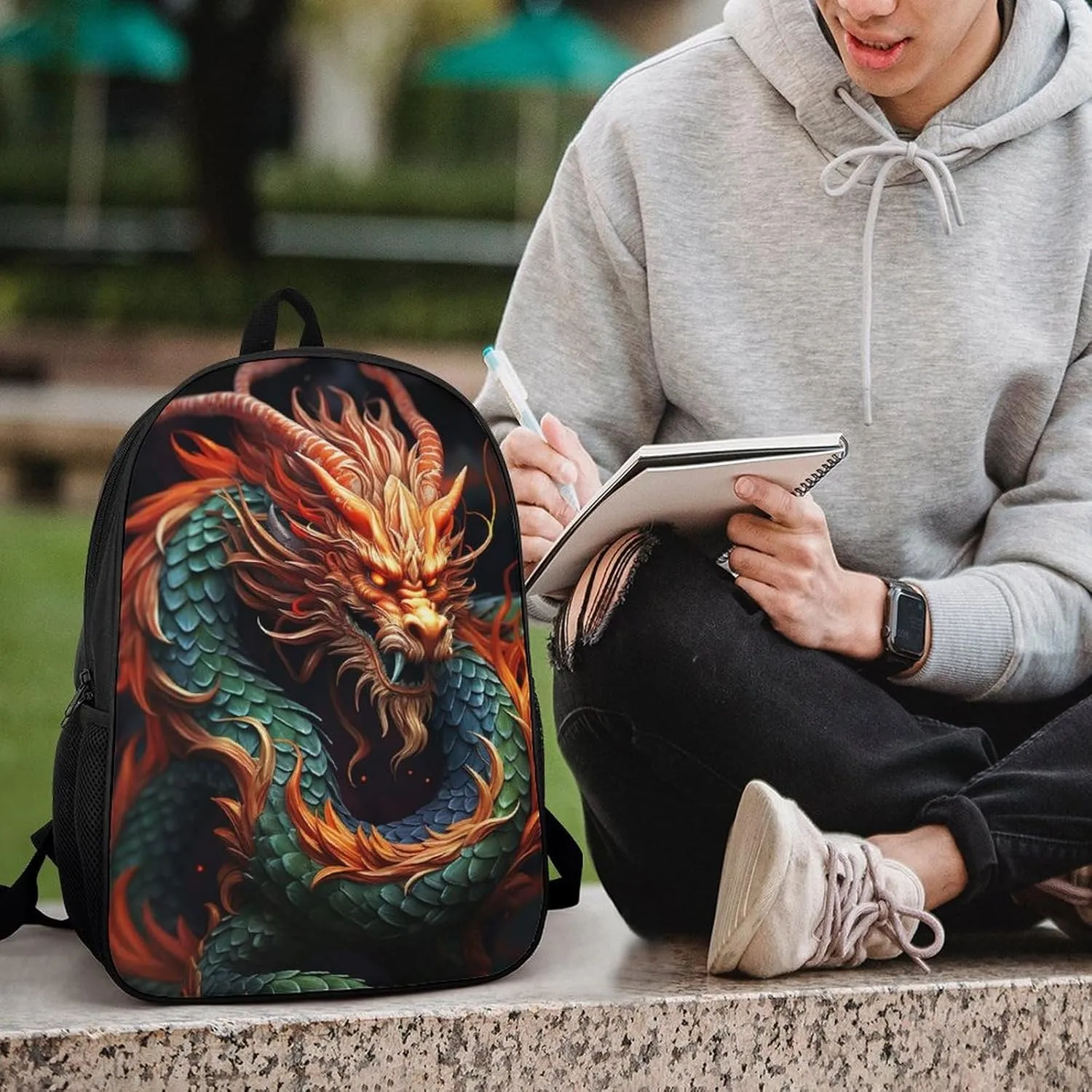 Laptop Backpack for Men 17 Inch Chinese Dragon Work Casual Backpack Lightweight Travel Shoulder Bag