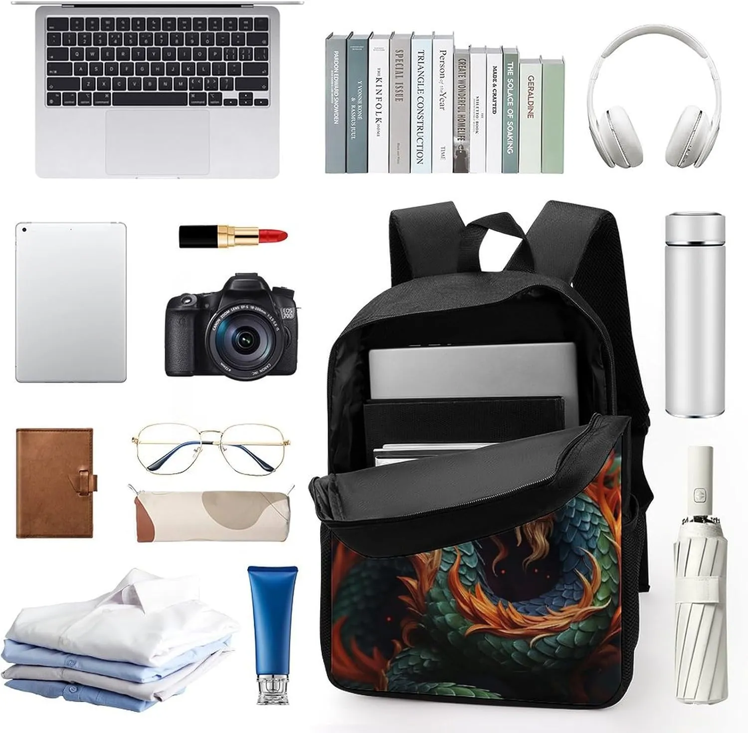 Laptop Backpack for Men 17 Inch Chinese Dragon Work Casual Backpack Lightweight Travel Shoulder Bag