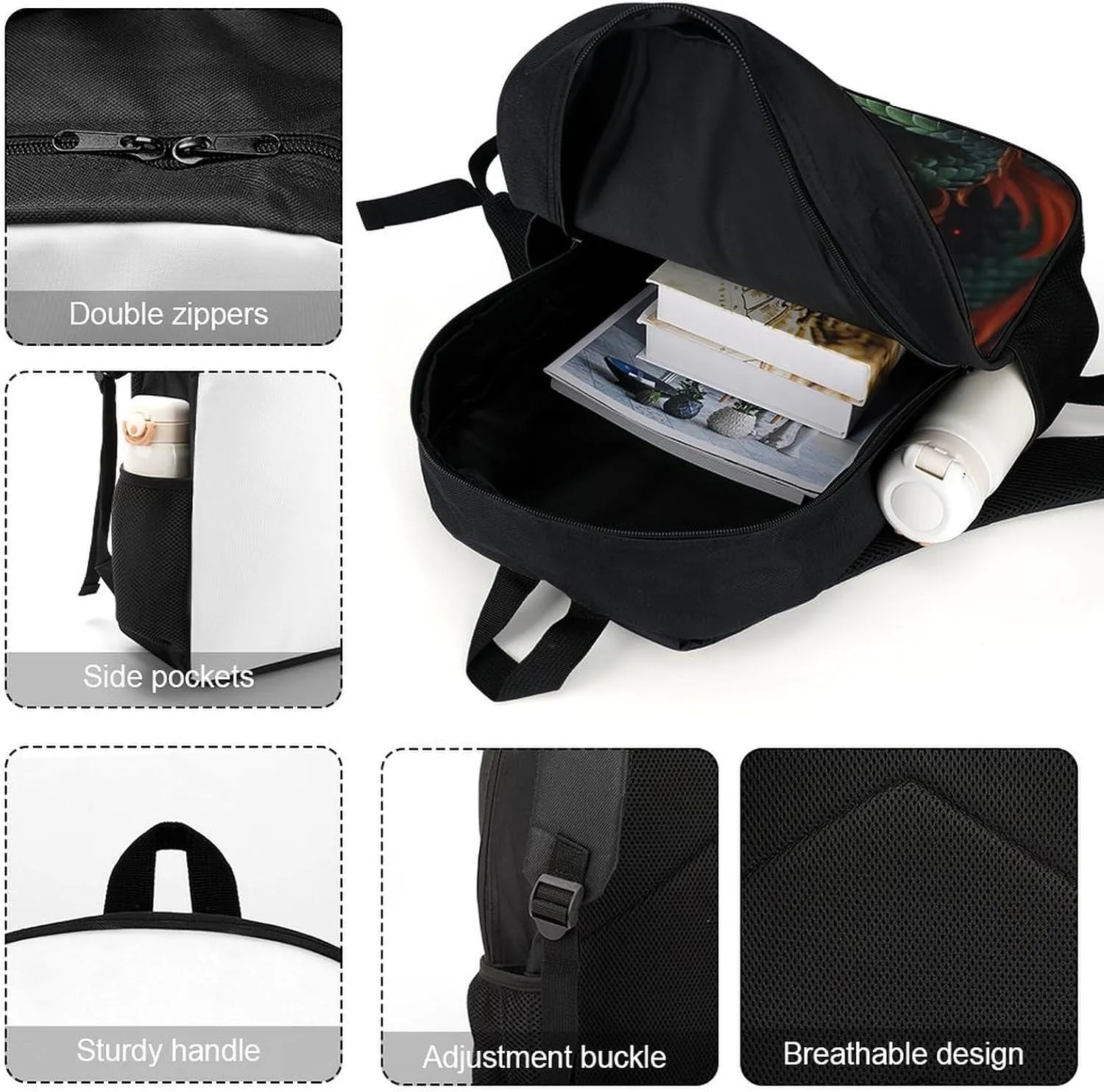Laptop Backpack for Men 17 Inch Chinese Dragon Work Casual Backpack Lightweight Travel Shoulder Bag