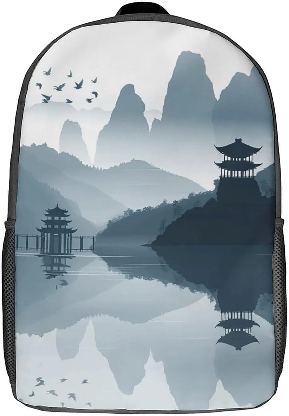 Laptop Backpack for Men 17 Inch Chinese Style Landscape Work Casual Backpack Lightweight Travel Shoulder Bag