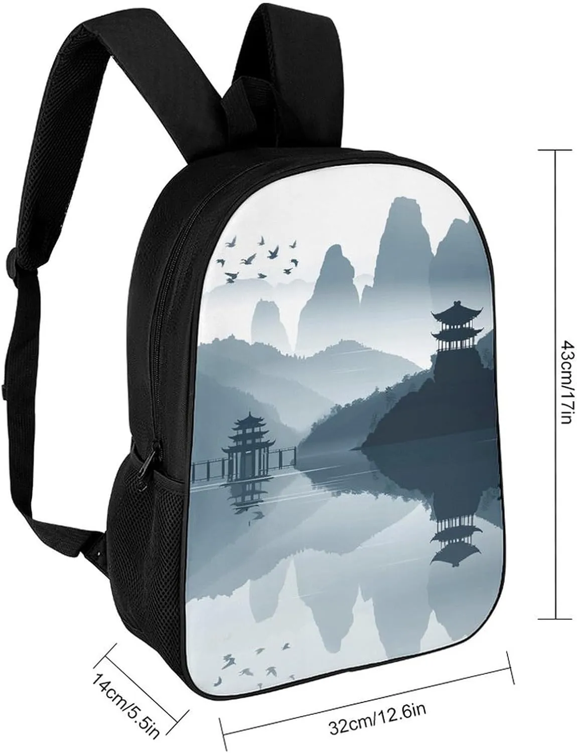 Laptop Backpack for Men 17 Inch Chinese Style Landscape Work Casual Backpack Lightweight Travel Shoulder Bag