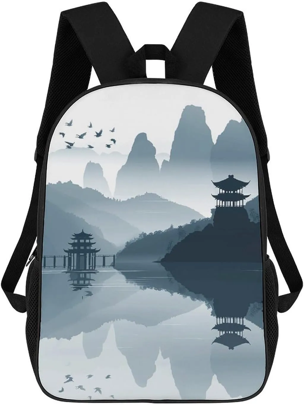 Laptop Backpack for Men 17 Inch Chinese Style Landscape Work Casual Backpack Lightweight Travel Shoulder Bag