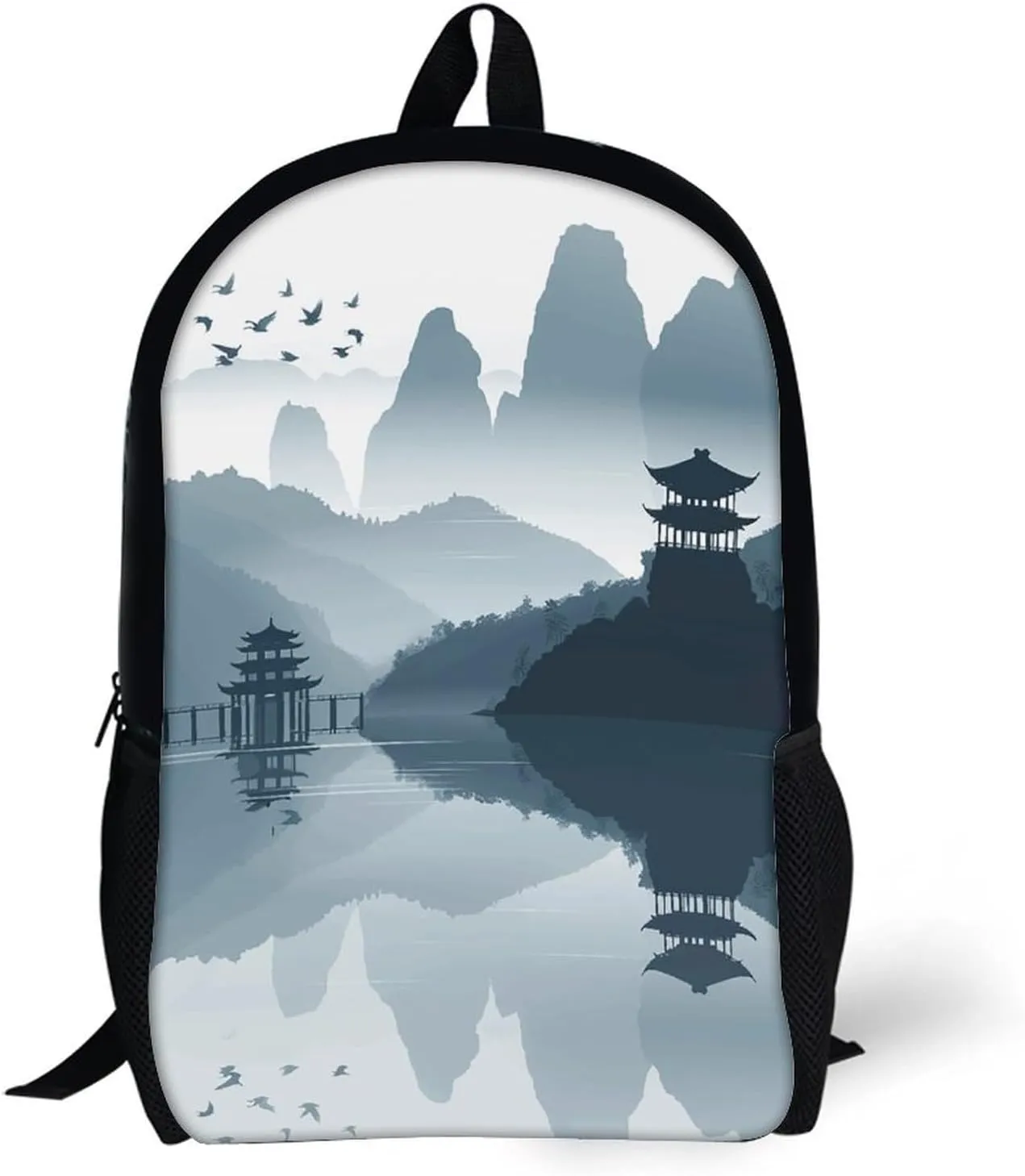 Laptop Backpack for Men 17 Inch Chinese Style Landscape Work Casual Backpack Lightweight Travel Shoulder Bag