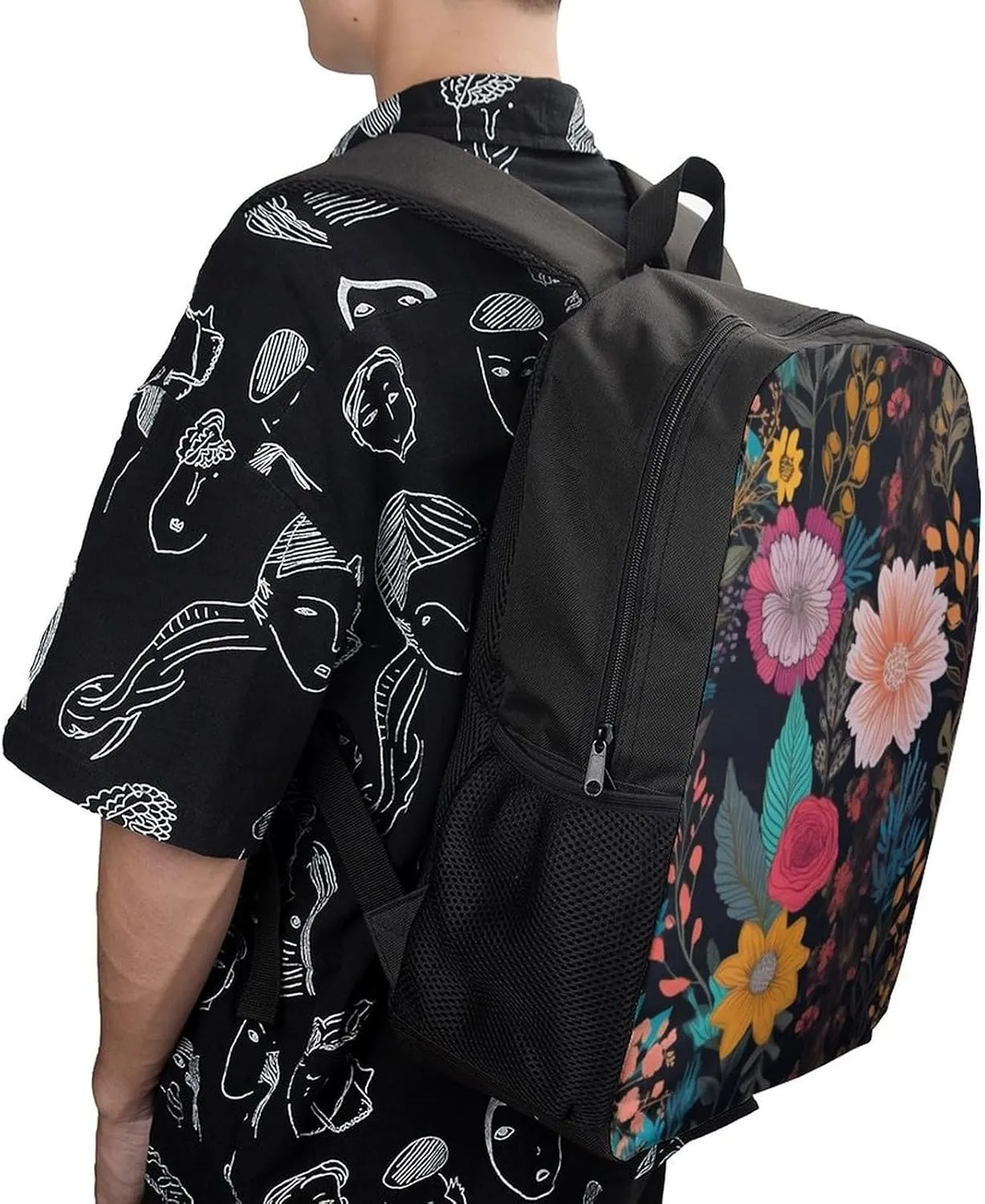 Laptop Backpack for Men 17 Inch Colorful Boho Floral Work Casual Backpack Lightweight Travel Shoulder Bag