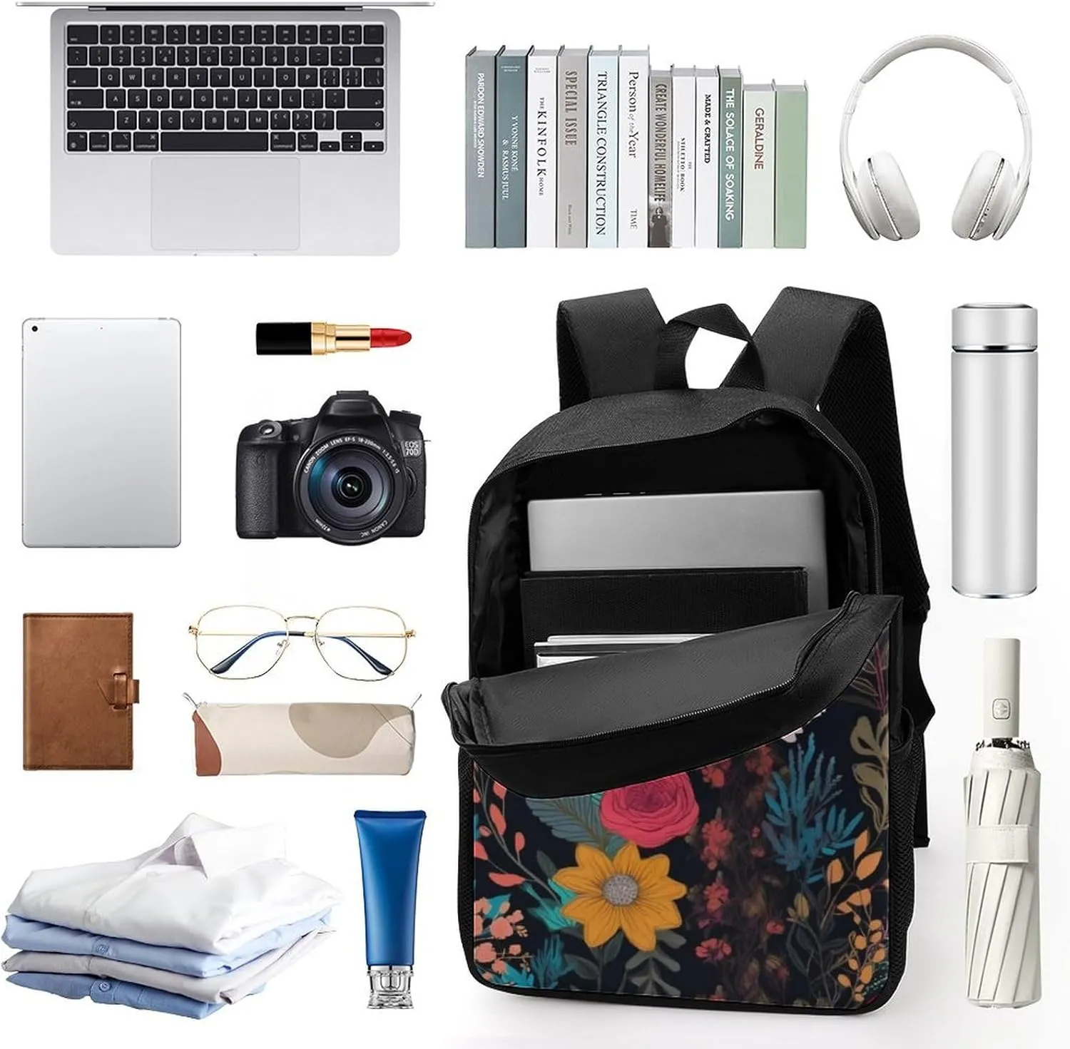 Laptop Backpack for Men 17 Inch Colorful Boho Floral Work Casual Backpack Lightweight Travel Shoulder Bag