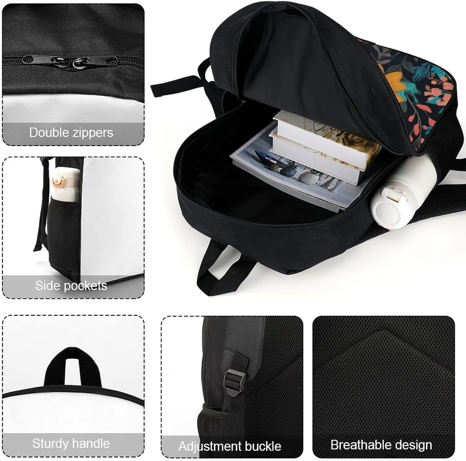 Laptop Backpack for Men 17 Inch Colorful Boho Floral Work Casual Backpack Lightweight Travel Shoulder Bag