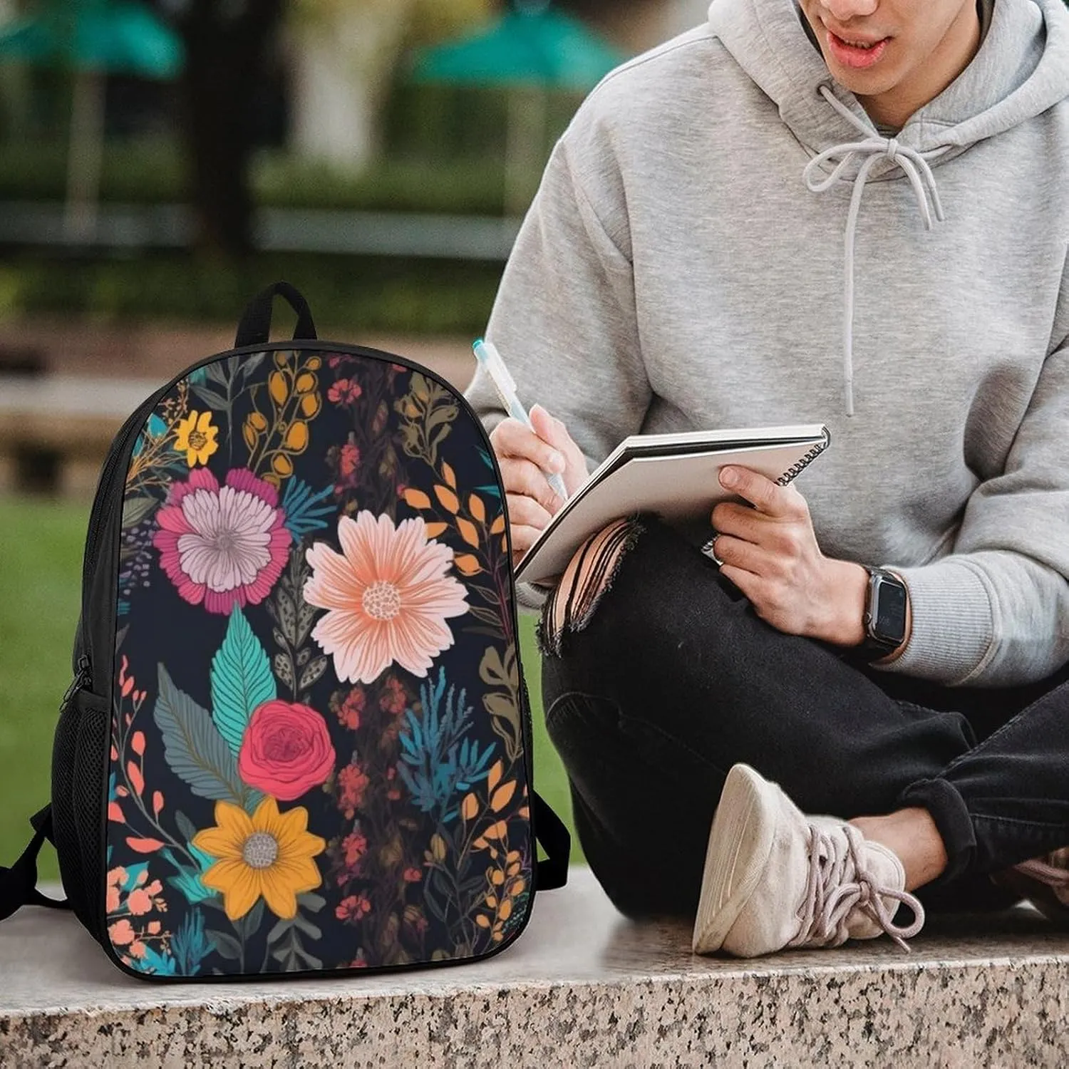 Laptop Backpack for Men 17 Inch Colorful Boho Floral Work Casual Backpack Lightweight Travel Shoulder Bag