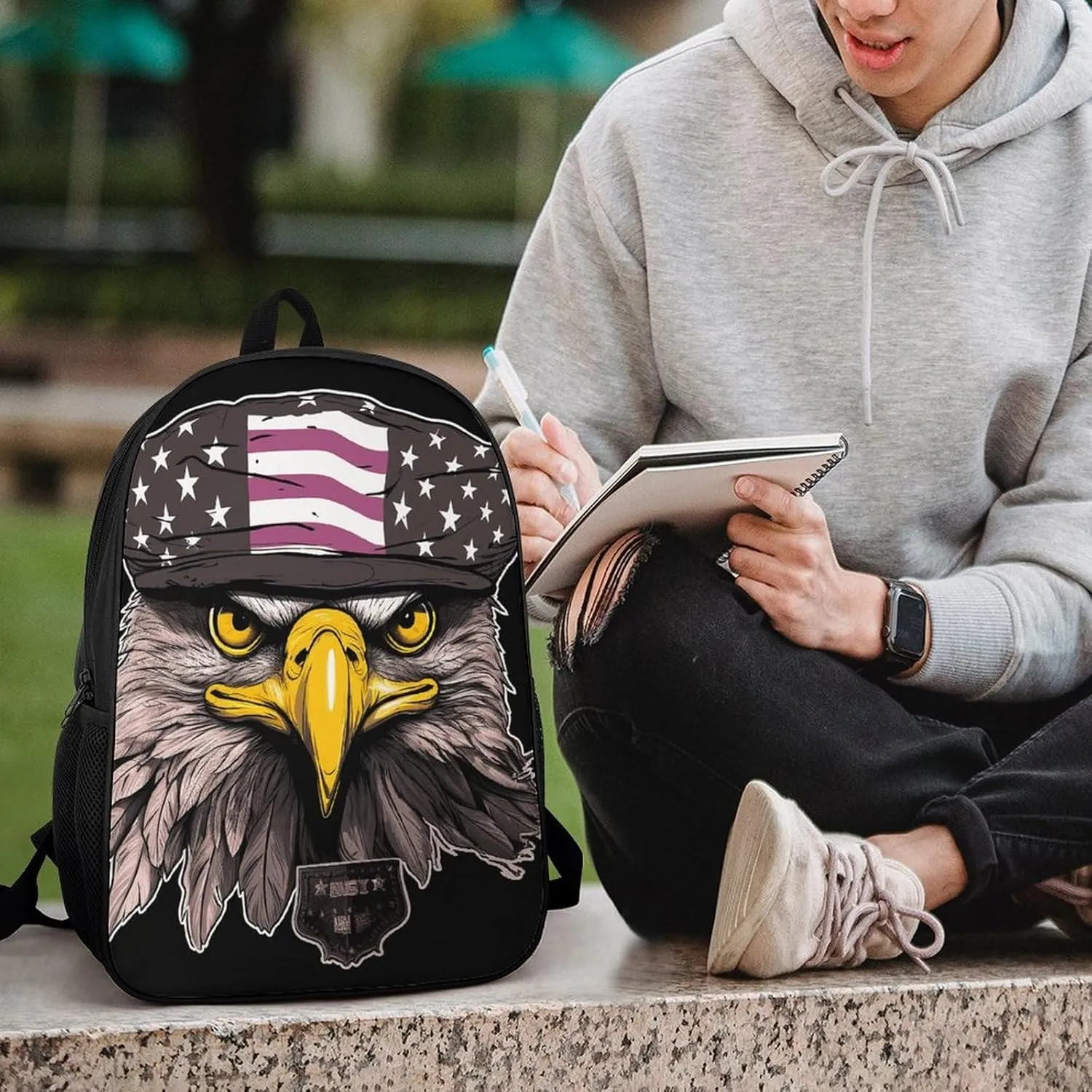 Laptop Backpack for Men 17 Inch Cool Eagle Work Casual Backpack Lightweight Travel Shoulder Bag