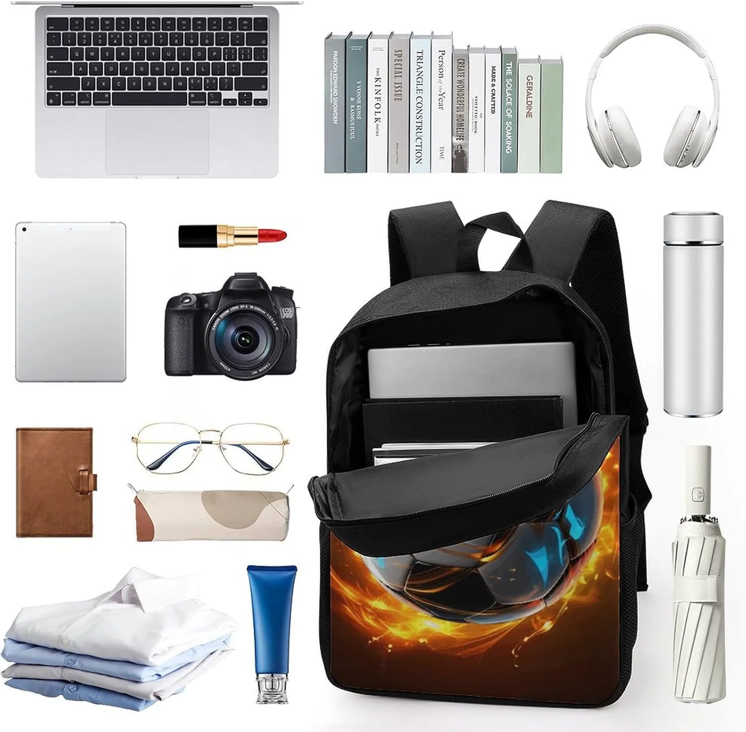 Laptop Backpack for Men 17 Inch Cool Soccer Ball Work Casual Backpack Lightweight Travel Shoulder Bag