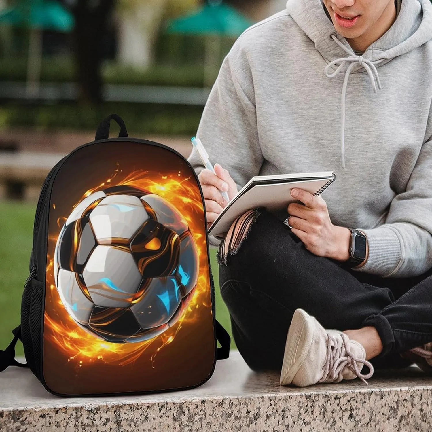 Laptop Backpack for Men 17 Inch Cool Soccer Ball Work Casual Backpack Lightweight Travel Shoulder Bag