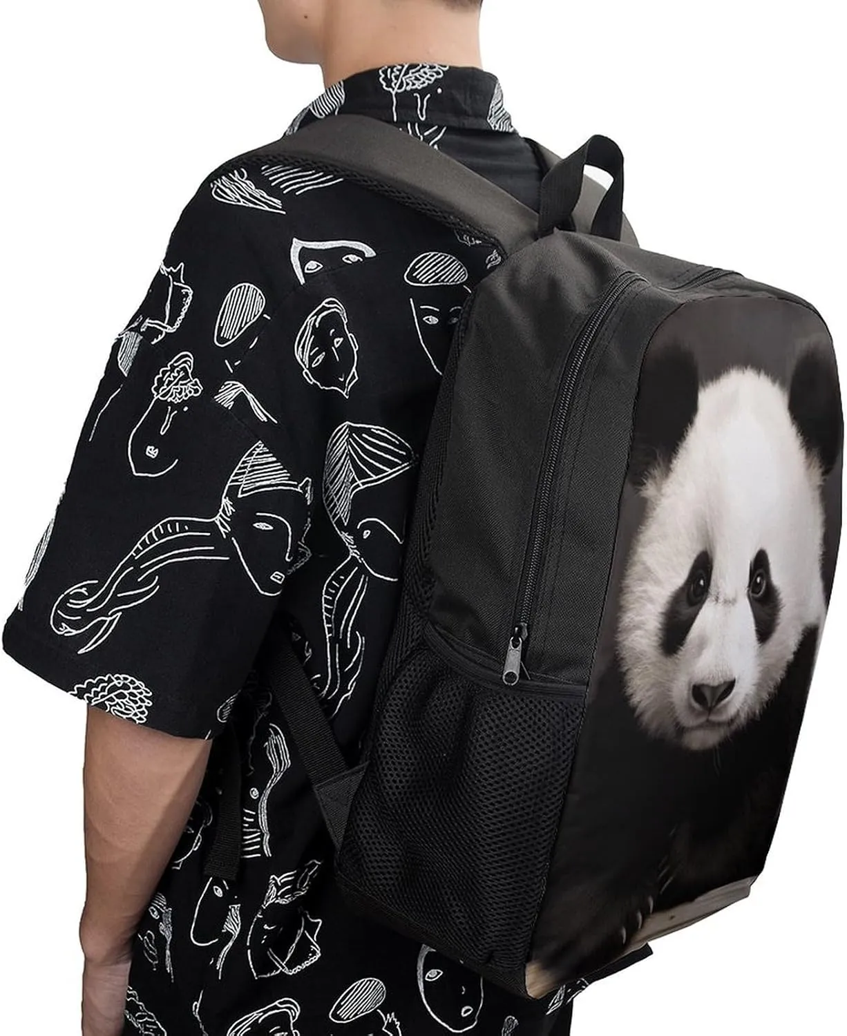Laptop Backpack for Men 17 Inch Cute Black And White Panda Work Casual Backpack Lightweight Travel Shoulder Bag