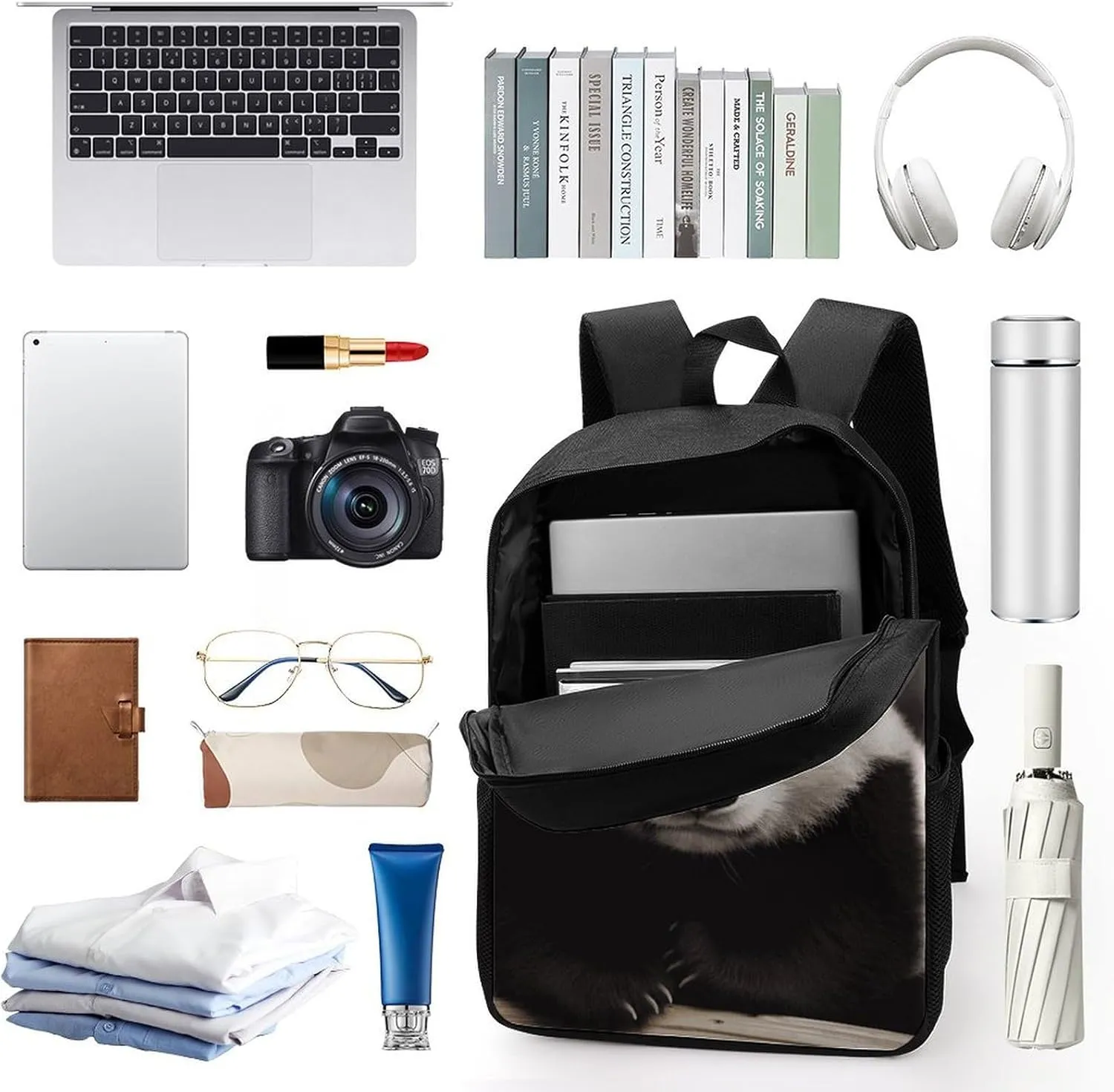 Laptop Backpack for Men 17 Inch Cute Black And White Panda Work Casual Backpack Lightweight Travel Shoulder Bag