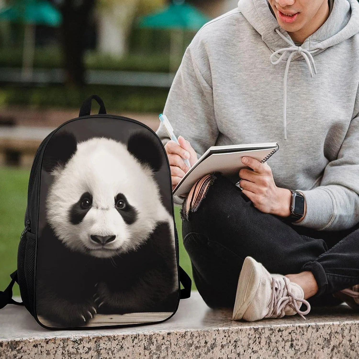 Laptop Backpack for Men 17 Inch Cute Black And White Panda Work Casual Backpack Lightweight Travel Shoulder Bag