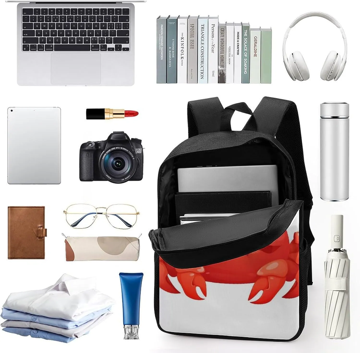 Laptop Backpack for Men 17 Inch Cute Red Crab Work Casual Backpack Lightweight Travel Shoulder Bag