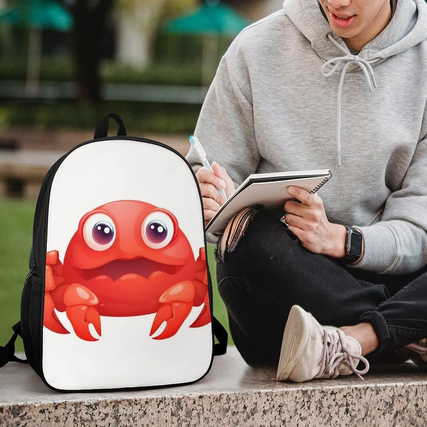 Laptop Backpack for Men 17 Inch Cute Red Crab Work Casual Backpack Lightweight Travel Shoulder Bag