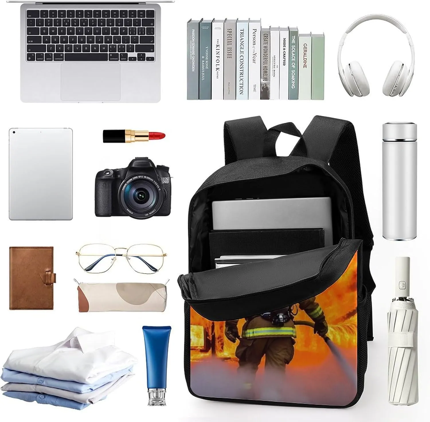 Laptop Backpack for Men 17 Inch Firefighter Fireman Flame Work Casual Backpack Lightweight Travel Shoulder Bag