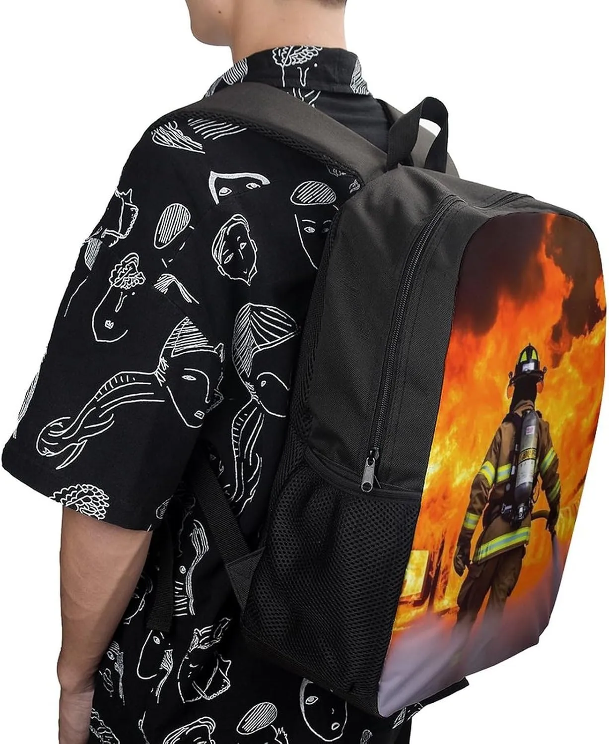 Laptop Backpack for Men 17 Inch Firefighter Fireman Flame Work Casual Backpack Lightweight Travel Shoulder Bag