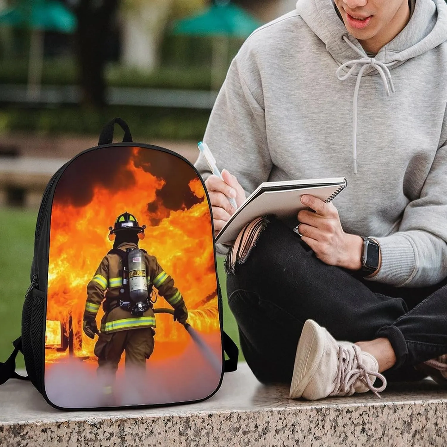 Laptop Backpack for Men 17 Inch Firefighter Fireman Flame Work Casual Backpack Lightweight Travel Shoulder Bag