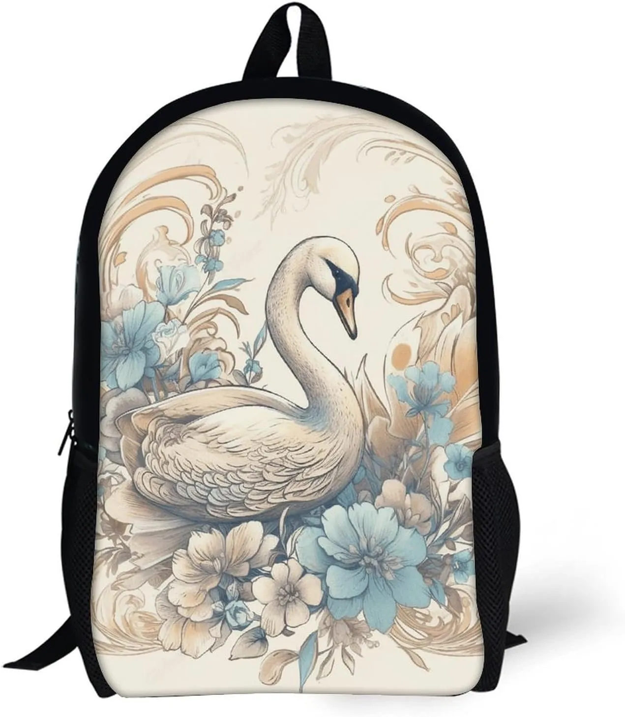 Laptop Backpack for Men 17 Inch Flowers And Swans Work Casual Backpack Lightweight Travel Shoulder Bag