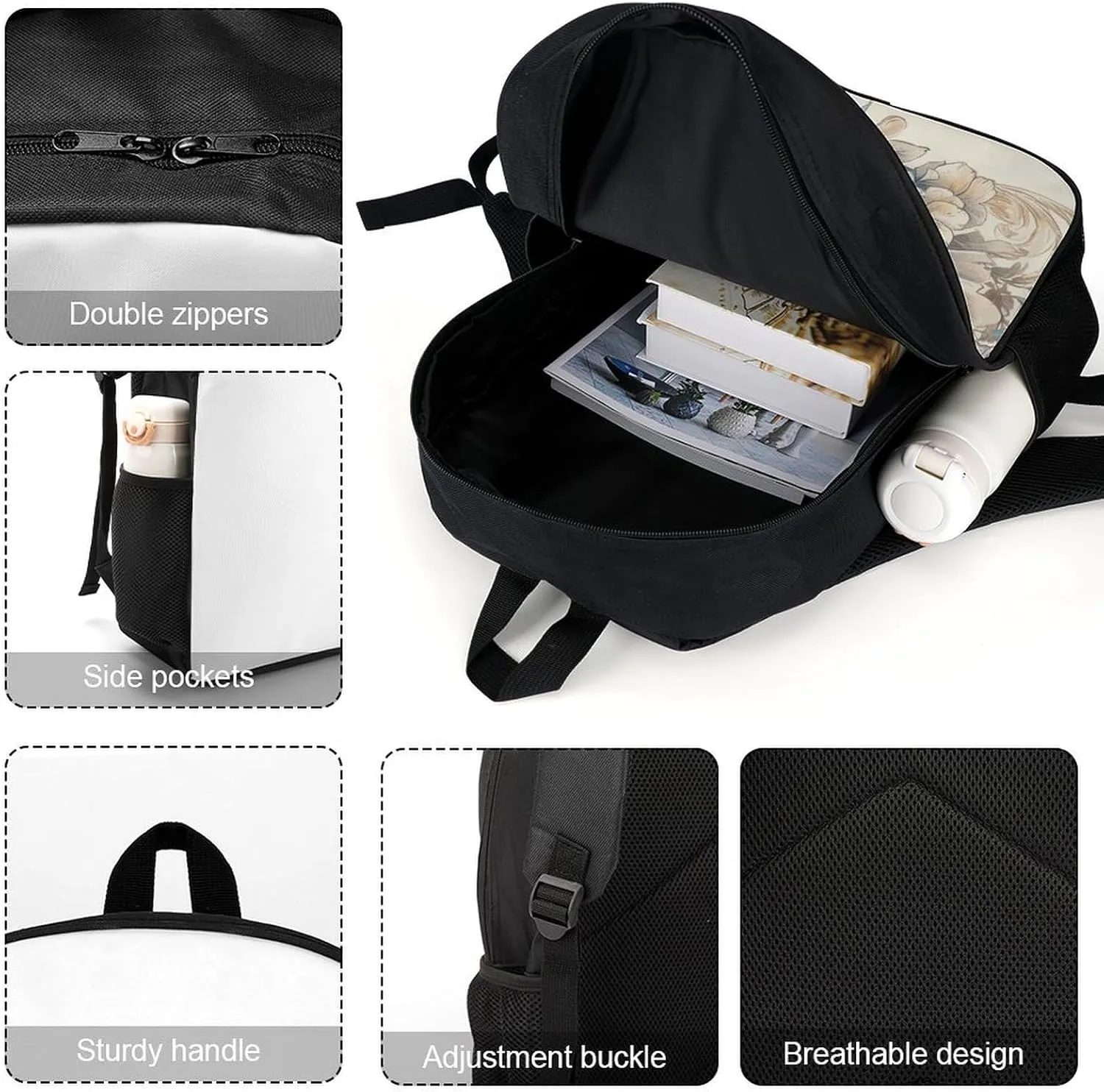 Laptop Backpack for Men 17 Inch Flowers And Swans Work Casual Backpack Lightweight Travel Shoulder Bag