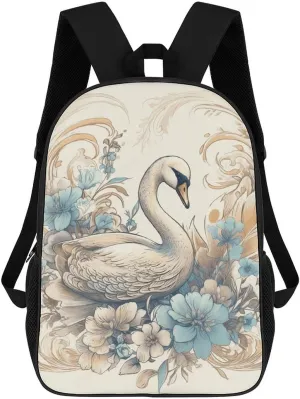 Laptop Backpack for Men 17 Inch Flowers And Swans Work Casual Backpack Lightweight Travel Shoulder Bag