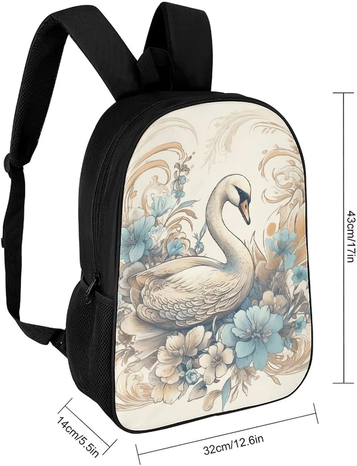 Laptop Backpack for Men 17 Inch Flowers And Swans Work Casual Backpack Lightweight Travel Shoulder Bag