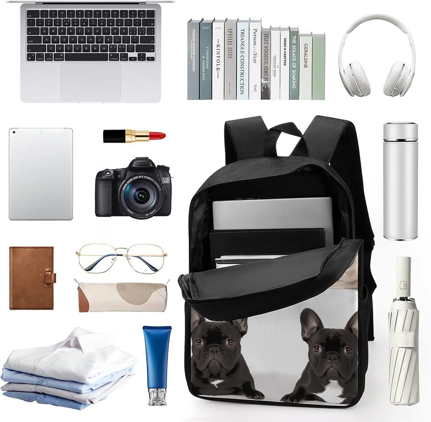 Laptop Backpack for Men 17 Inch French Bulldog Work Casual Backpack Lightweight Travel Shoulder Bag