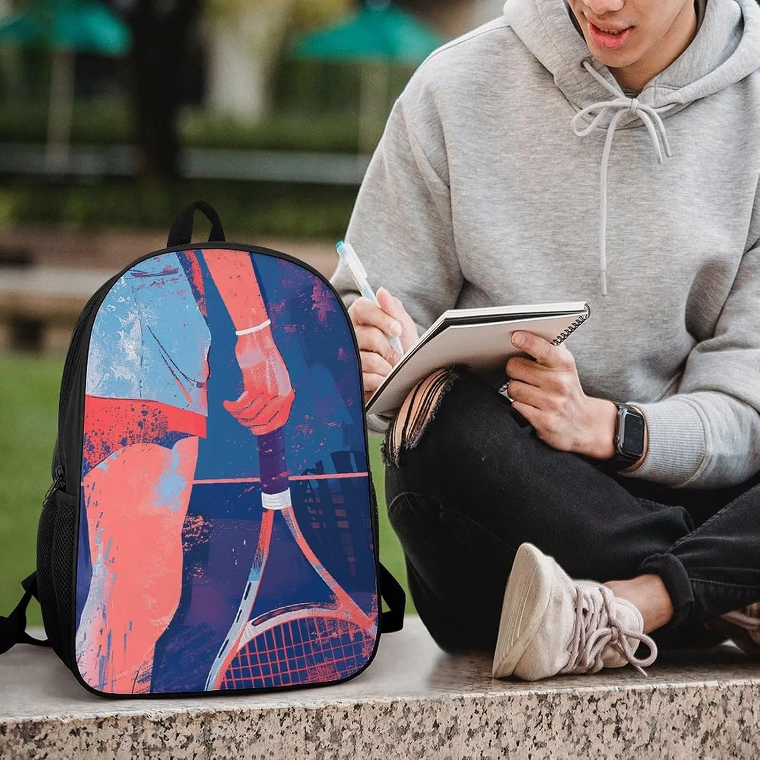 Laptop Backpack for Men 17 Inch Holding A Tennis Racket Work Casual Backpack Lightweight Travel Shoulder Bag
