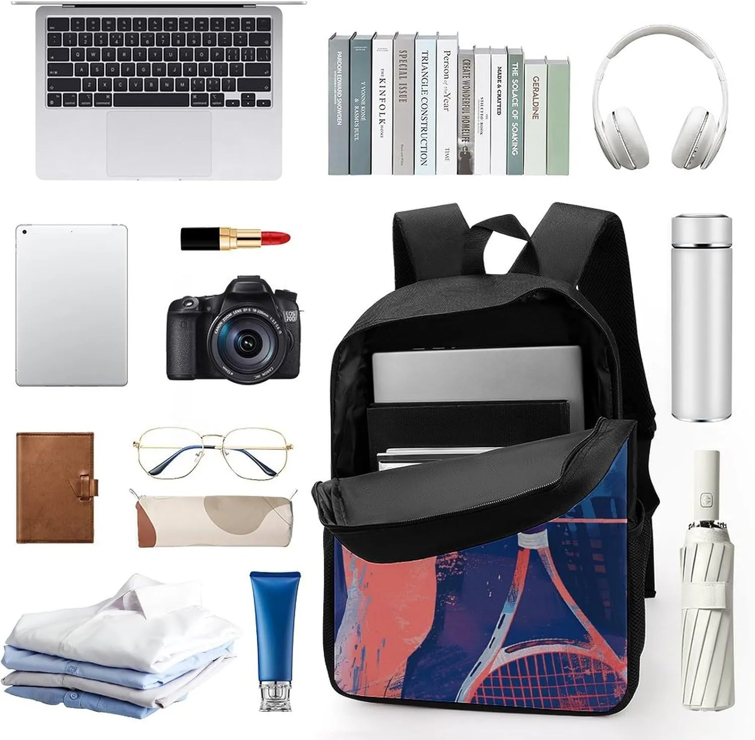 Laptop Backpack for Men 17 Inch Holding A Tennis Racket Work Casual Backpack Lightweight Travel Shoulder Bag