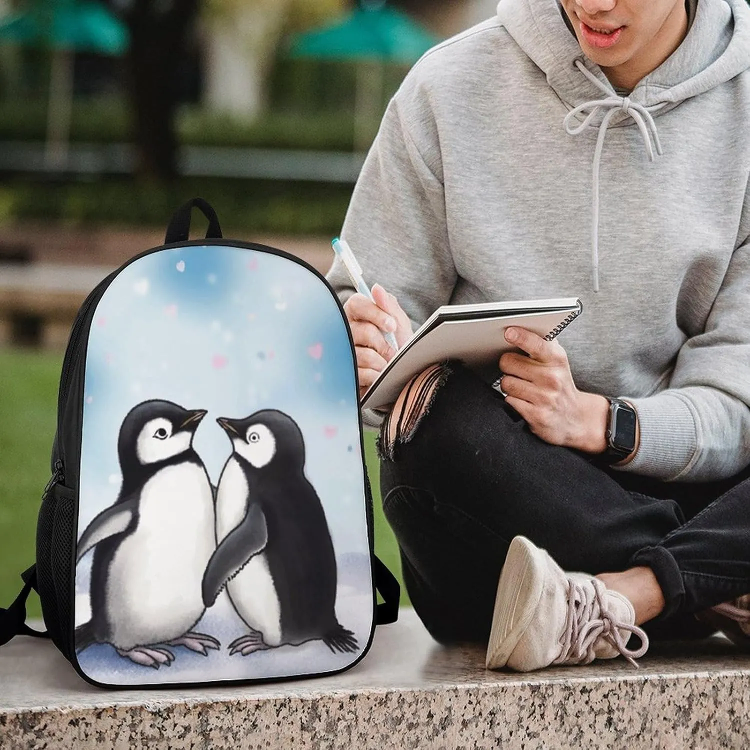 Laptop Backpack for Men 17 Inch I Love Penguins Work Casual Backpack Lightweight Travel Shoulder Bag
