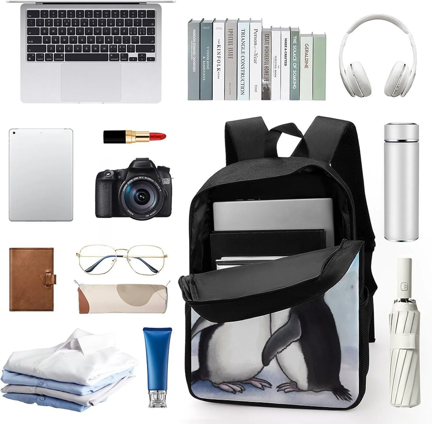 Laptop Backpack for Men 17 Inch I Love Penguins Work Casual Backpack Lightweight Travel Shoulder Bag