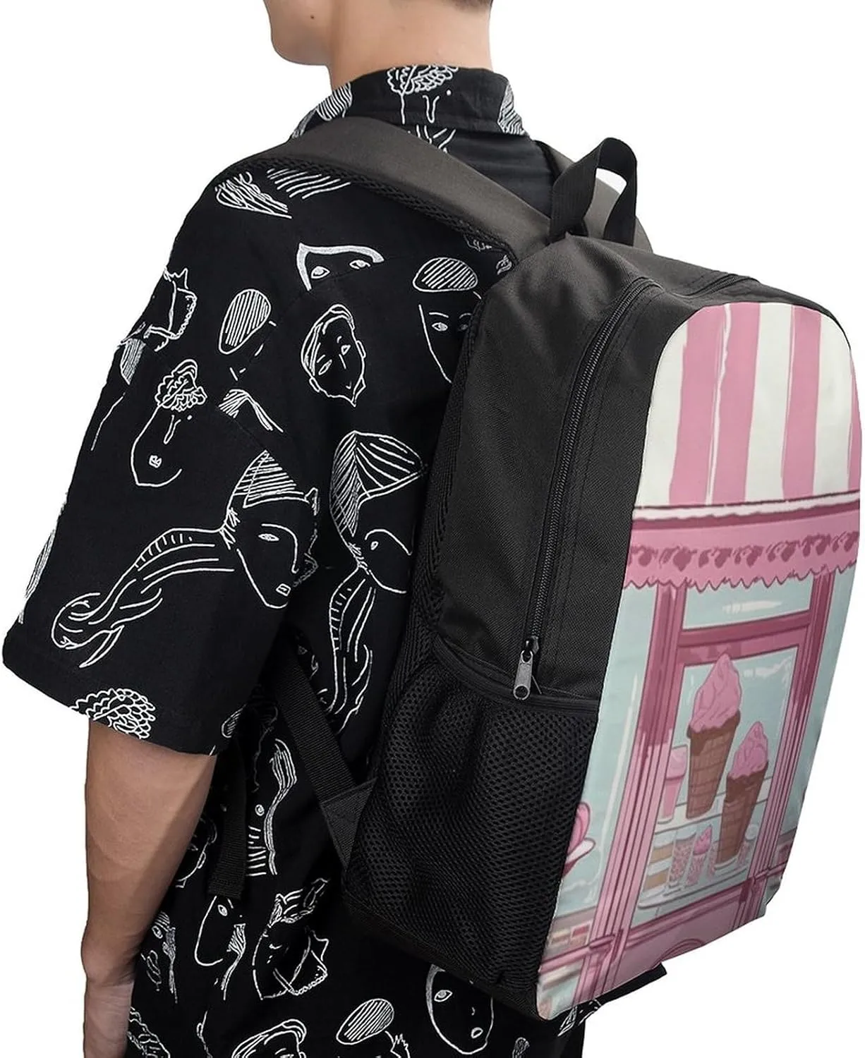 Laptop Backpack for Men 17 Inch Ice Cream Store Color Work Casual Backpack Lightweight Travel Shoulder Bag