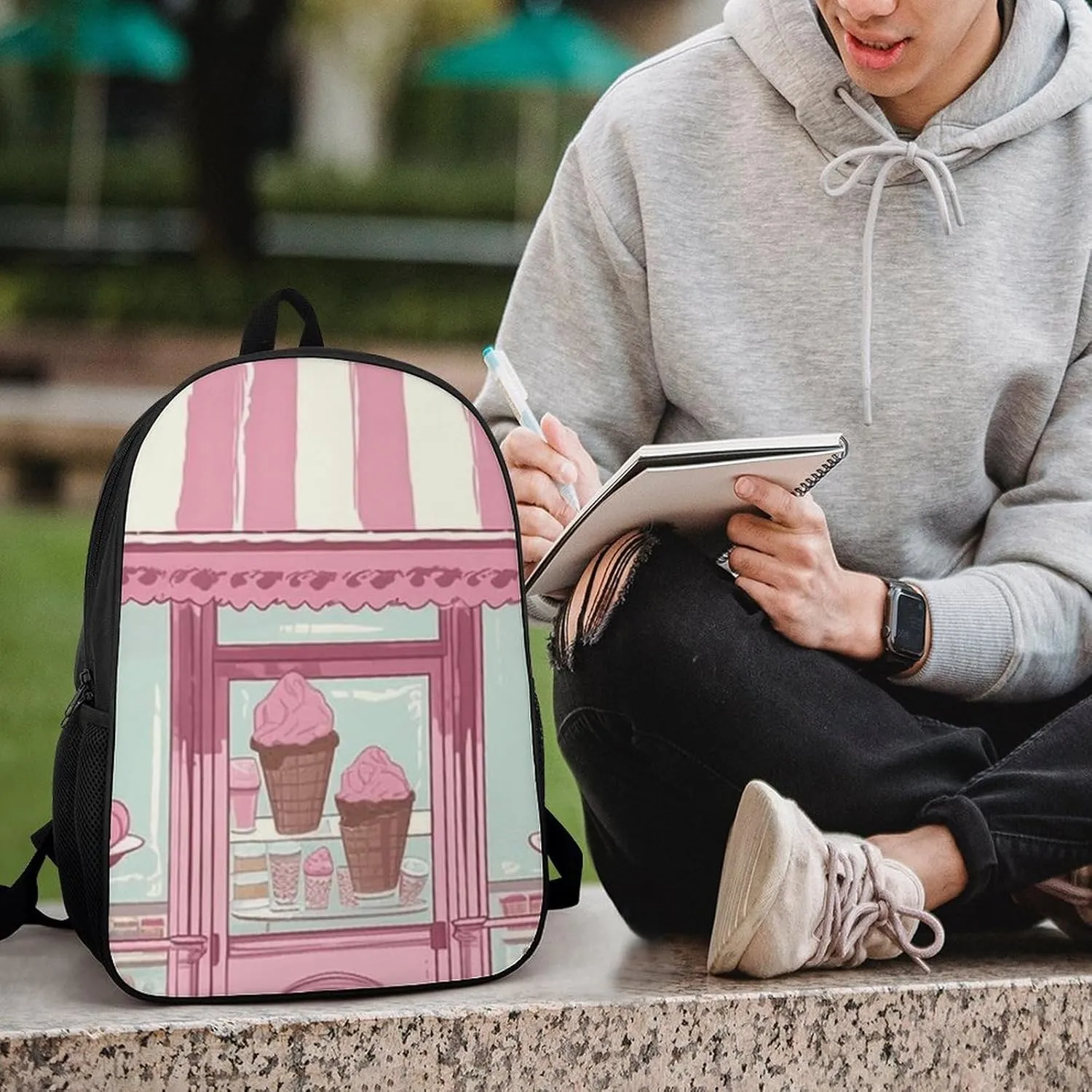 Laptop Backpack for Men 17 Inch Ice Cream Store Color Work Casual Backpack Lightweight Travel Shoulder Bag