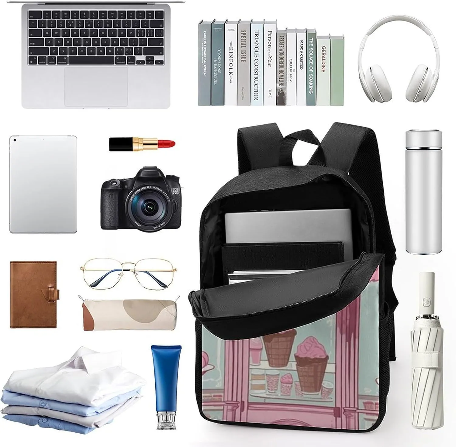 Laptop Backpack for Men 17 Inch Ice Cream Store Color Work Casual Backpack Lightweight Travel Shoulder Bag