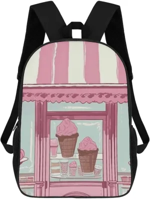 Laptop Backpack for Men 17 Inch Ice Cream Store Color Work Casual Backpack Lightweight Travel Shoulder Bag