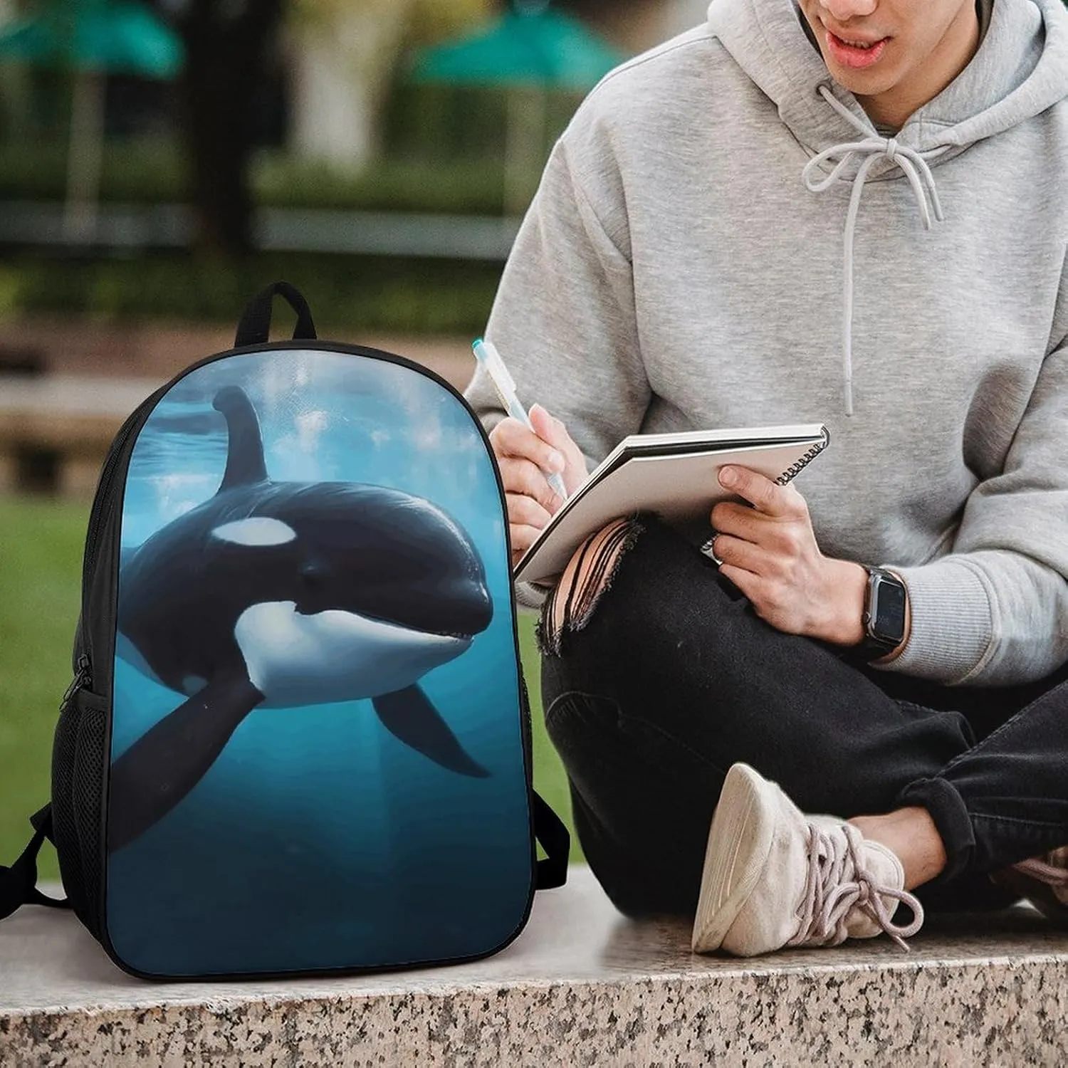 Laptop Backpack for Men 17 Inch Killer Whale Work Casual Backpack Lightweight Travel Shoulder Bag