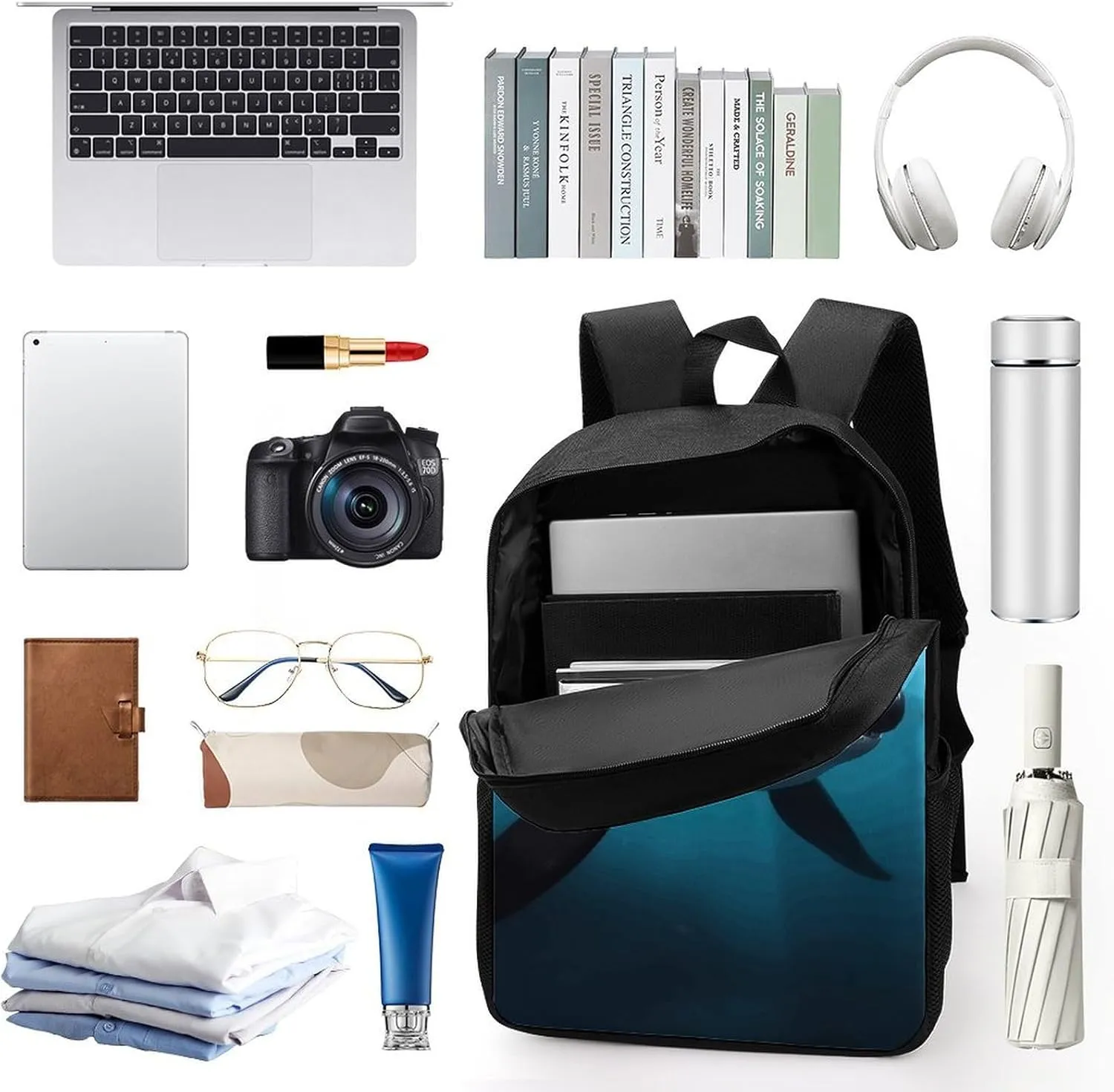 Laptop Backpack for Men 17 Inch Killer Whale Work Casual Backpack Lightweight Travel Shoulder Bag
