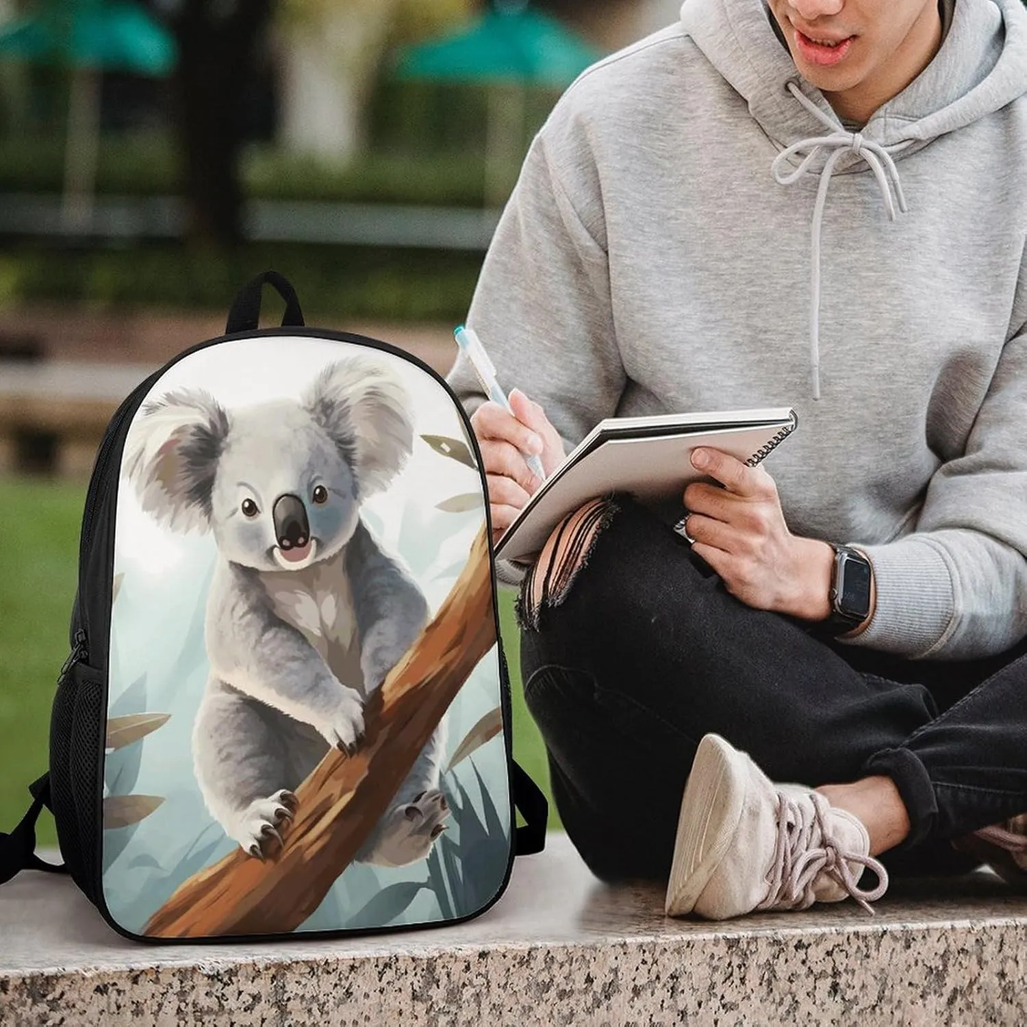 Laptop Backpack for Men 17 Inch Koala And Butterfly Work Casual Backpack Lightweight Travel Shoulder Bag