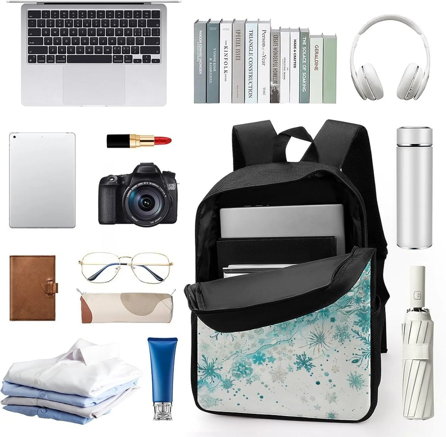 Laptop Backpack for Men 17 Inch Snowflakes And Glitter Work Casual Backpack Lightweight Travel Shoulder Bag