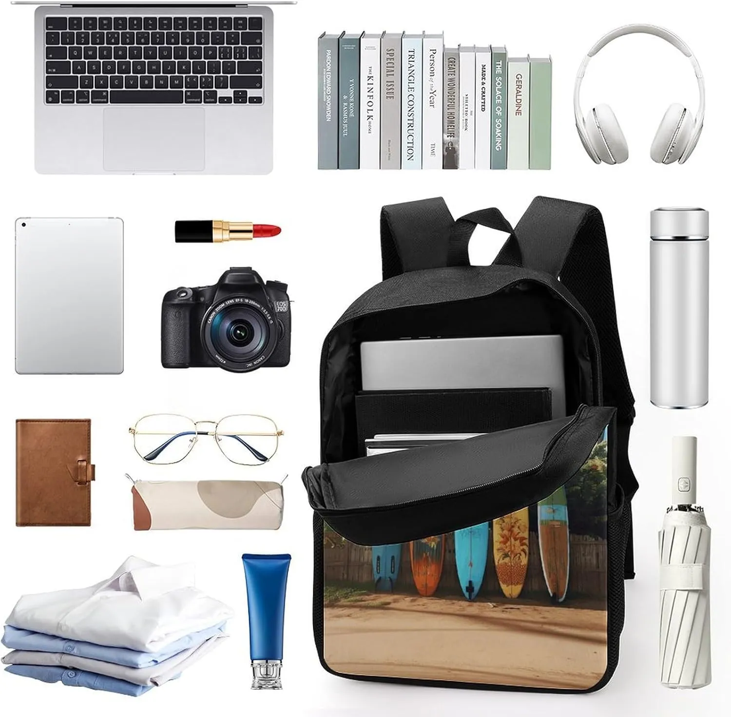 Laptop Backpack for Men 17 Inch Surf's Up Surfboard Work Casual Backpack Lightweight Travel Shoulder Bag