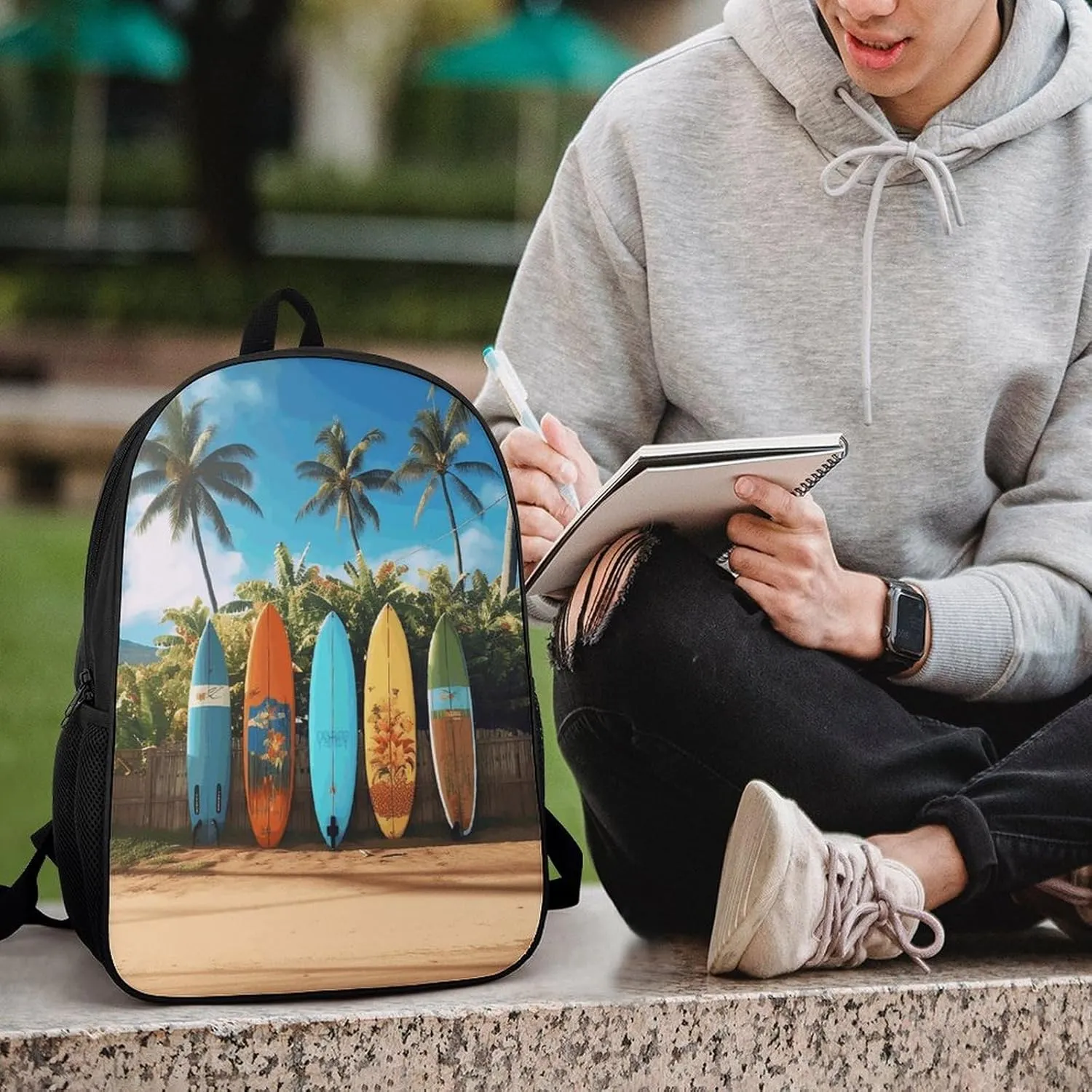 Laptop Backpack for Men 17 Inch Surf's Up Surfboard Work Casual Backpack Lightweight Travel Shoulder Bag